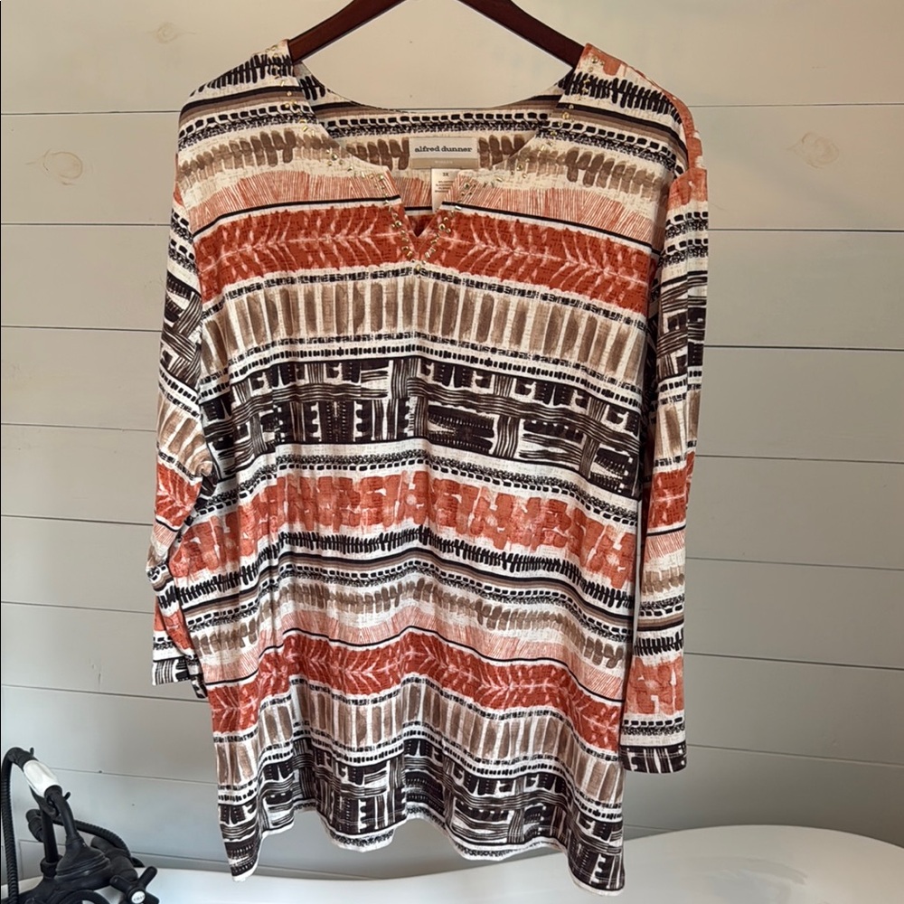 Alfred Dunner Orange and Brown Long Sleeve Tee